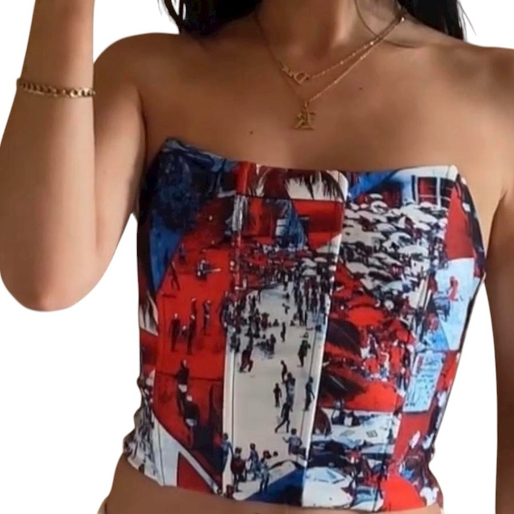 Tiger Mist Multicolor Patchwork Corset Top, size XS, worn once